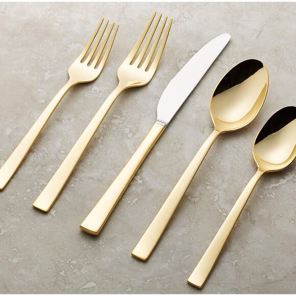 New in box Crate & Barrel Cambridge Ellenore Gold Cutlery Flatware 6 Sets - Picture 1 of 4